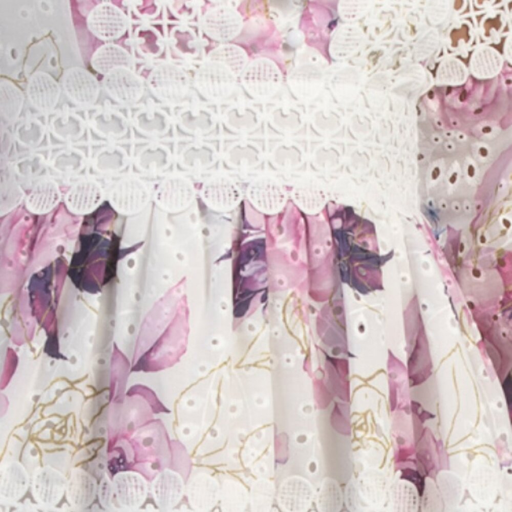 DALIA MACPHEE Long Sleeve Floral Eyelet Lace Trim Mini Dress - Picture 4 of 6